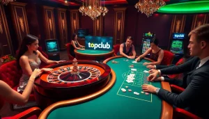 Experience thrilling gameplay at https://topclub.site/ with poker chips and a roulette wheel in a luxurious casino atmosphere.