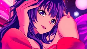 Anime sex culture depicted through a vibrant anime character in an intimate pose.