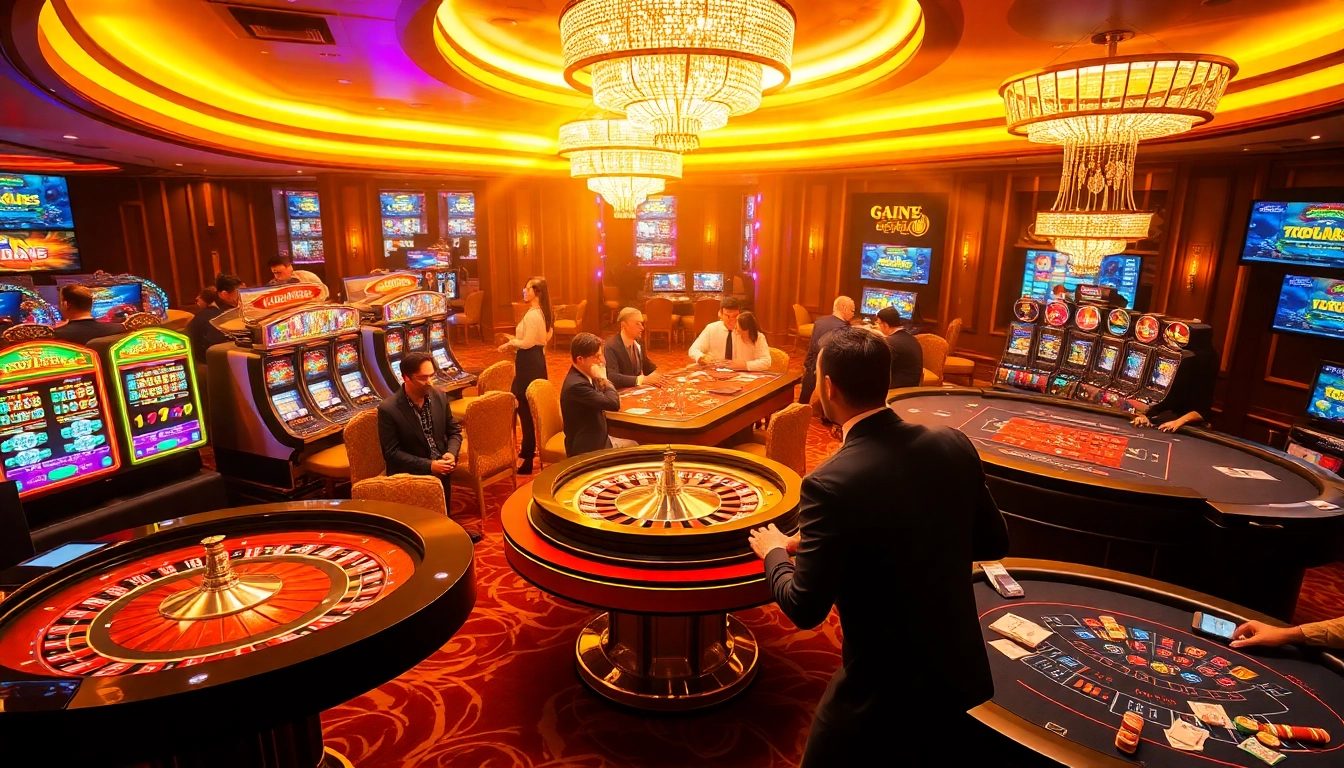 Experience high-stakes action at https://tr88.bio/, featuring vibrant online gambling scenes and elegant casino tables.