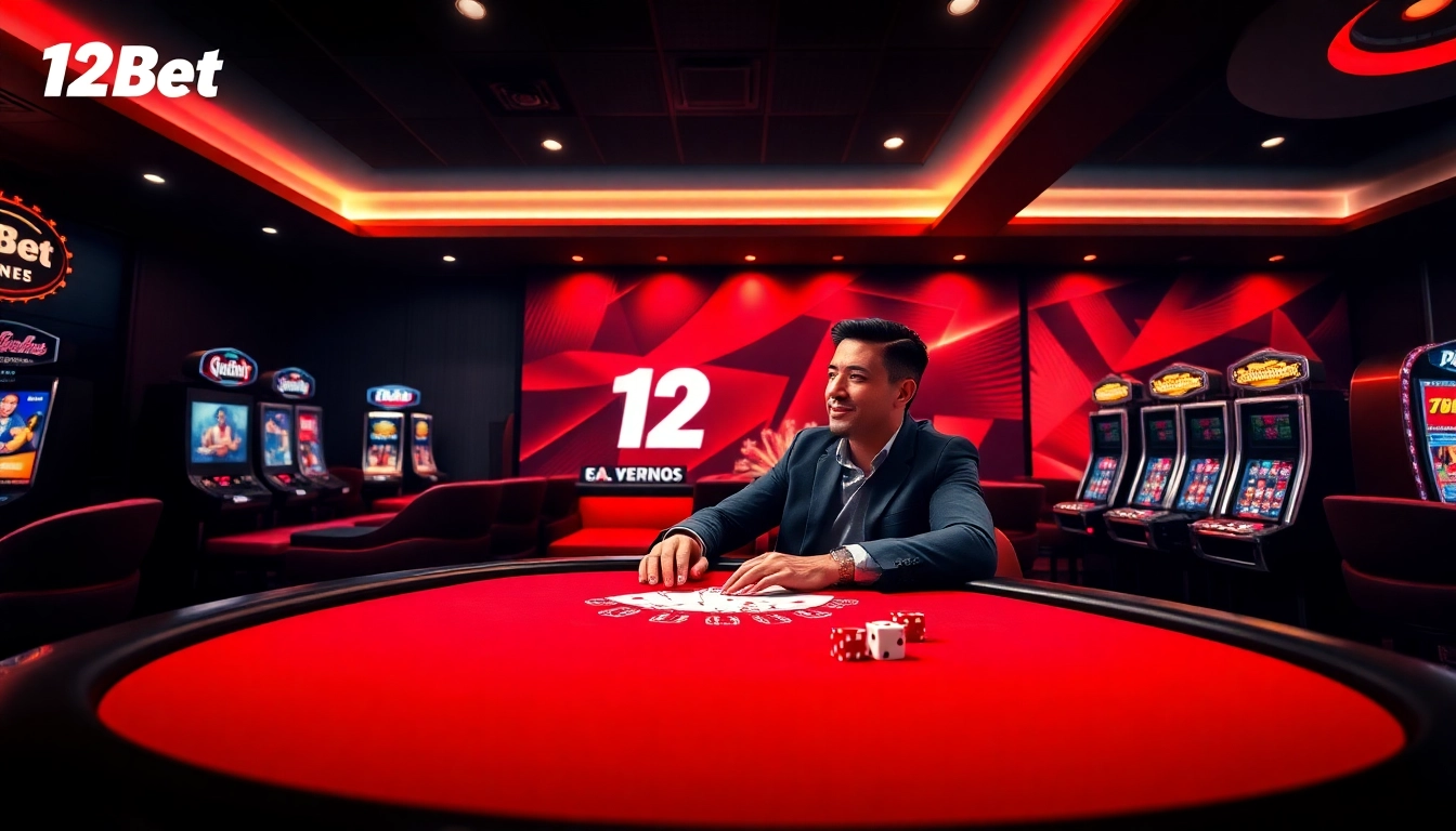 Engaging online gambling scene showcasing 12Bet platform with casino elements and vibrant colors.
