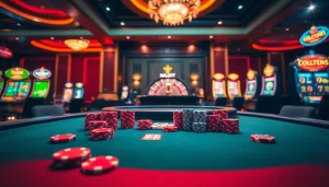 Players betting at a vibrant poker table at qq88.co.com, capturing the excitement of gambling.