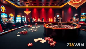 Experience the thrilling atmosphere of 78WIN's luxury casino environment with vibrant gaming elements.