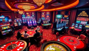 The vibrant casino atmosphere showcases players engaged in games related to mv88, highlighting excitement and luxury.
