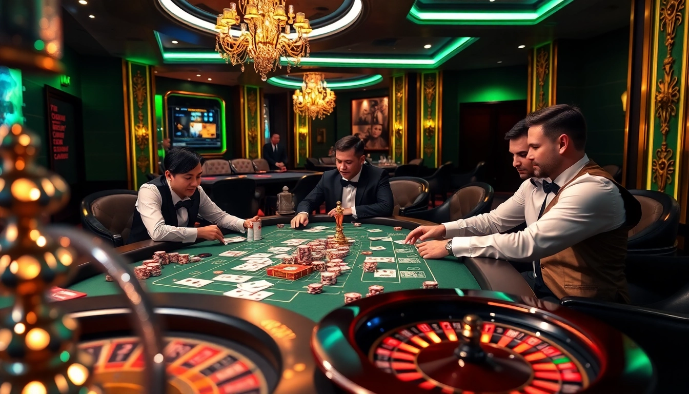 Betting table featuring tỷ lệ kèo nhà cái among players, highlighting an exciting casino scene.