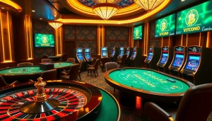 Vivez l'excitation des casinos Bitcoin avec une ambiance de jeu luxueuse, offrant roulette et machines à sous.
